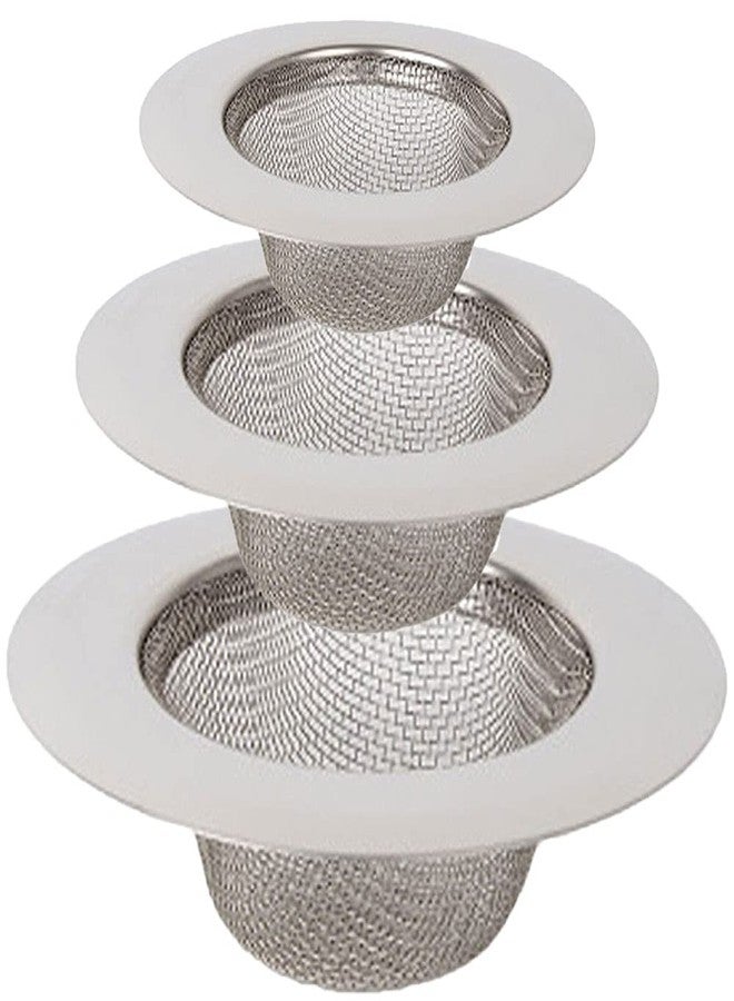 MLD Stainless Steel Mesh Sink Strainer Trap Bath Hair Drain Hole Metal Flume Filter Bathtub Wash Basin Sundries Filter (Set of 3 Pcs, Material-Stainless Steel) - Image 1